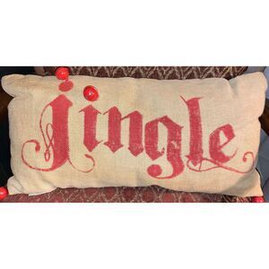 Large Pottery Barn "Jingle" Burlap Farmhouse Christmas Toss Pillow